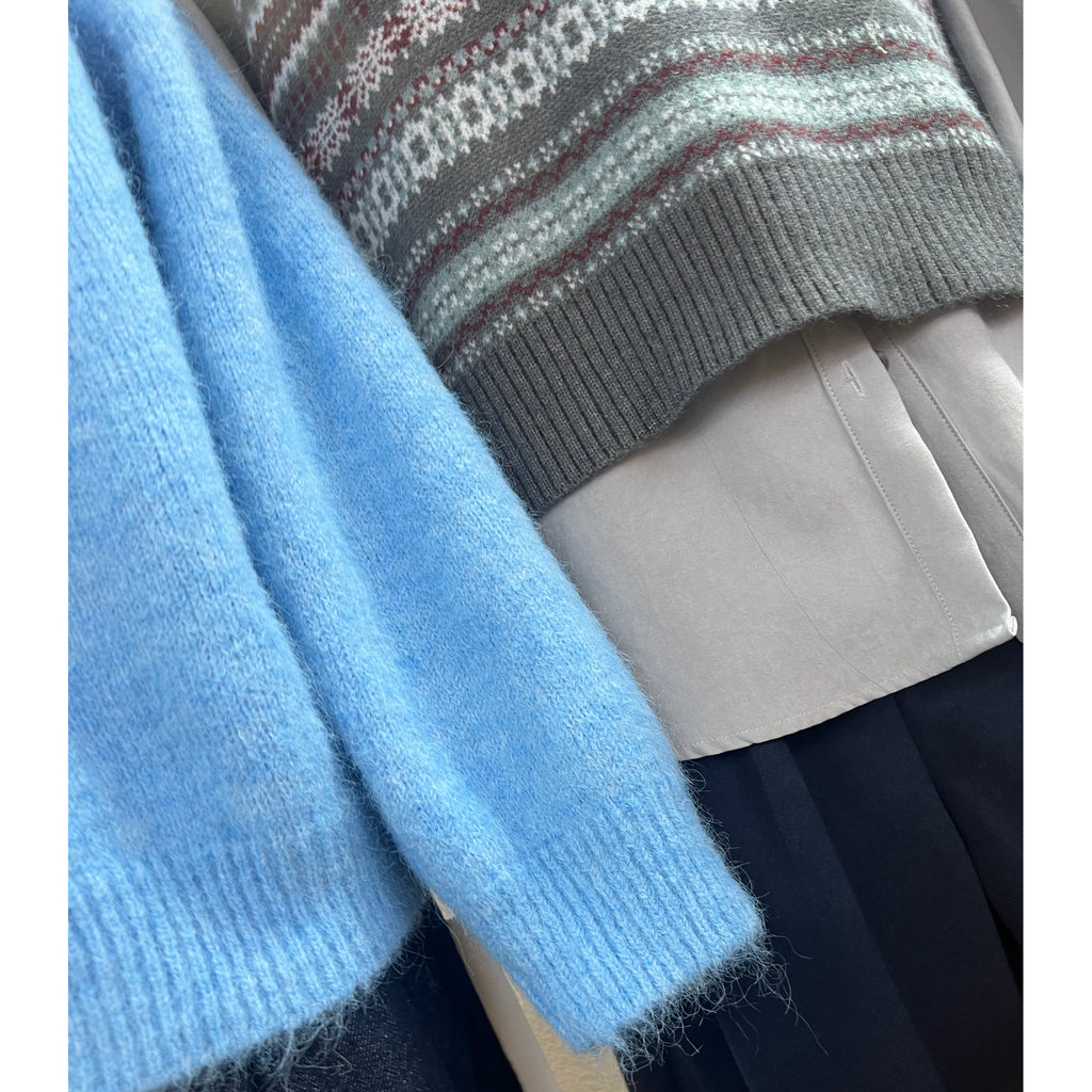 Sky Blue Fuzzy Knit Cardigan Sweater  Oversized Soft Cotton Rainbow Button Cardigan