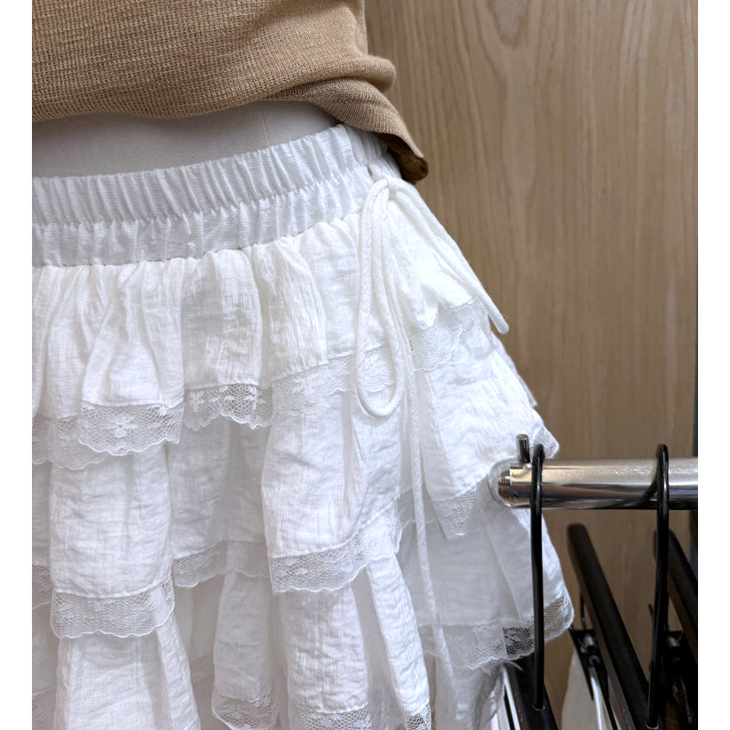 Lace Trim Tiered Ruffle Mini Skirt – Cottagecore Coquette Boho Skirt