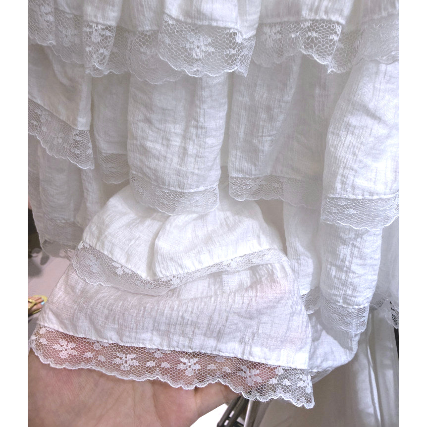 Lace Trim Tiered Ruffle Mini Skirt – Cottagecore Coquette Boho Skirt