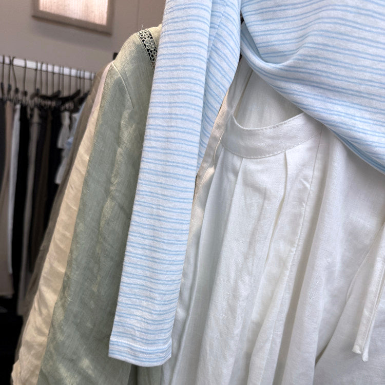 Light Blue Striped Off Shoulder Long Sleeve Graphic Tee