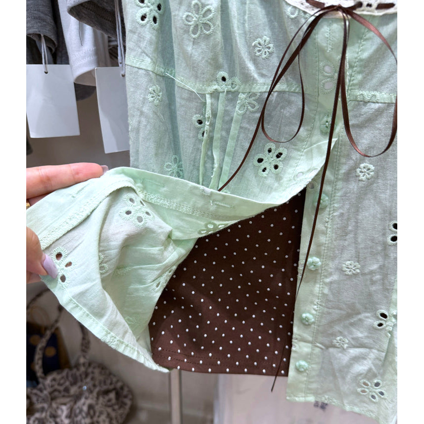 Mint Green Eyelet Embroidered Milkmaid Top Puff Sleeve Coquette Cottagecore Blouse