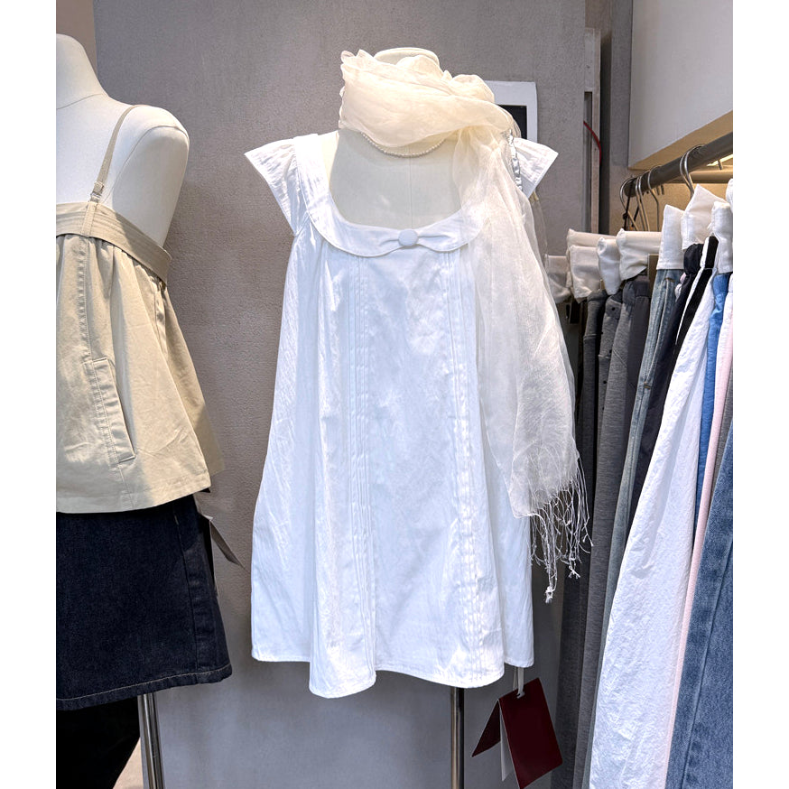 White Peter Pan collar babydoll mini dress with pintuck front detail