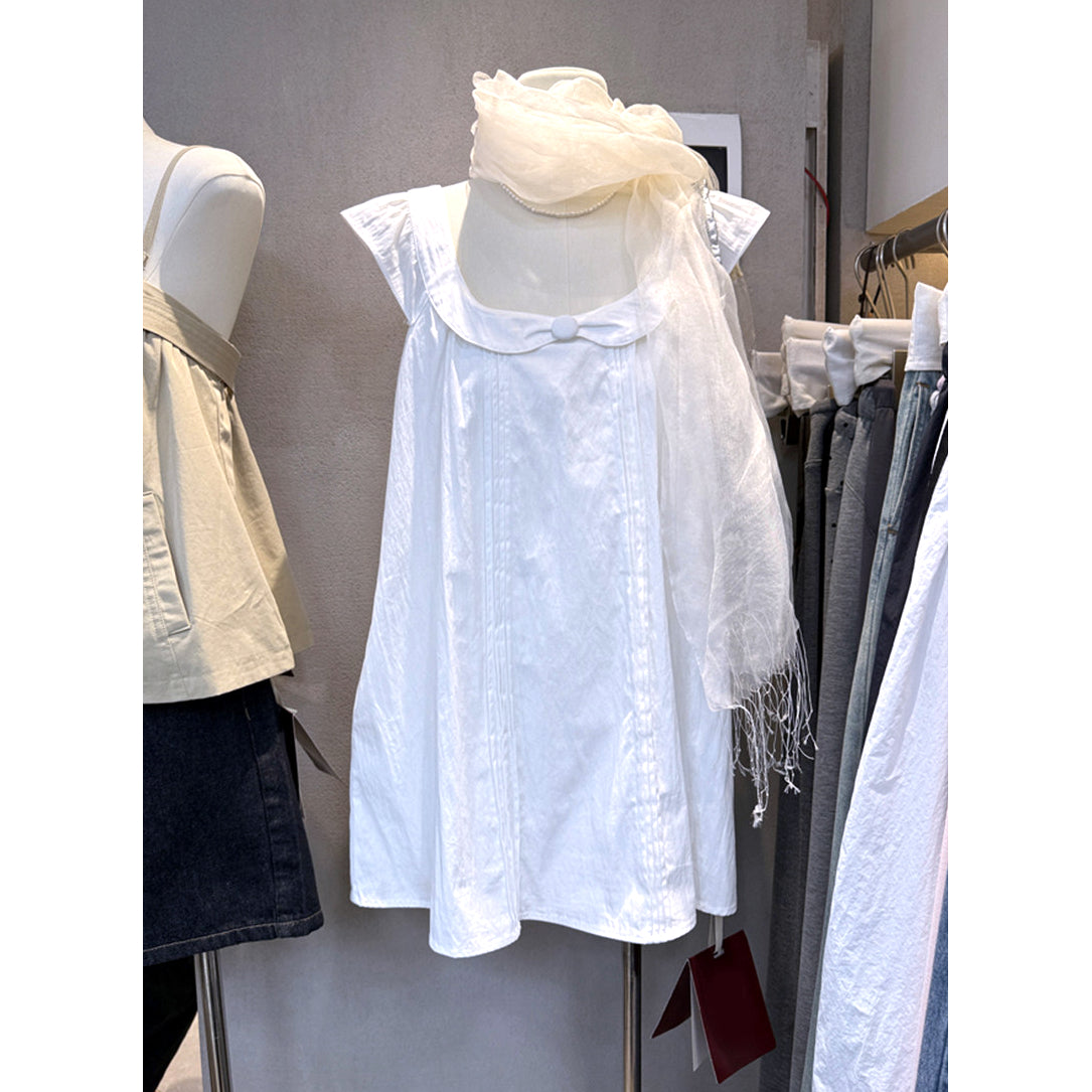 White Peter Pan collar babydoll mini dress with pintuck front detail