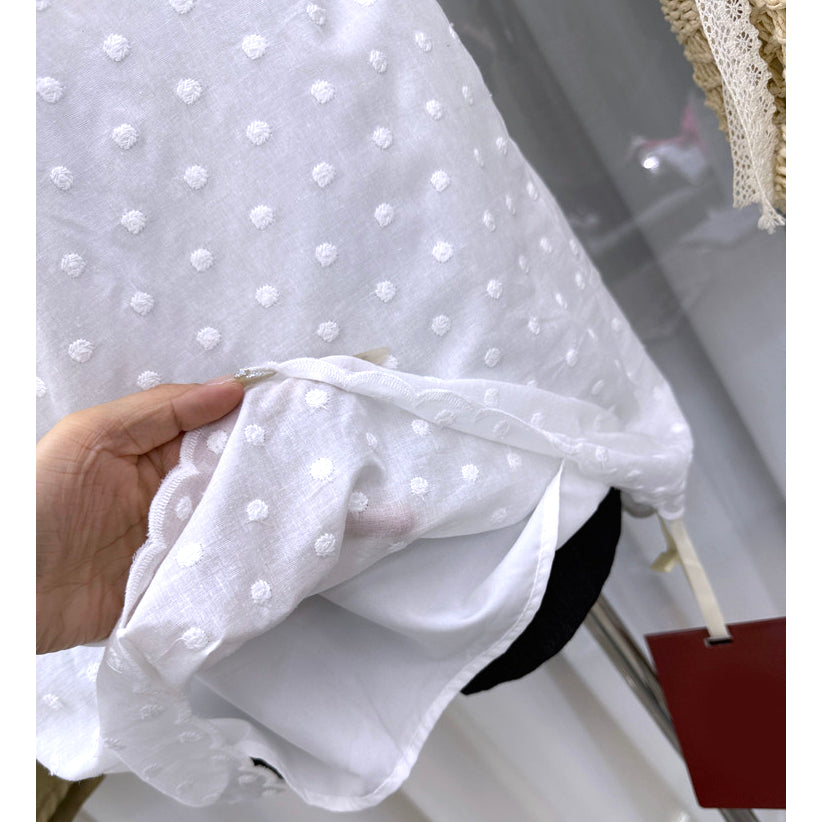 White Swiss Dot Puff Sleeve Babydoll Mini Dress