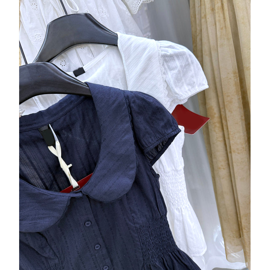 Peter Pan Collar Smocked Peplum Blouse Puff Sleeve Cottagecore Top